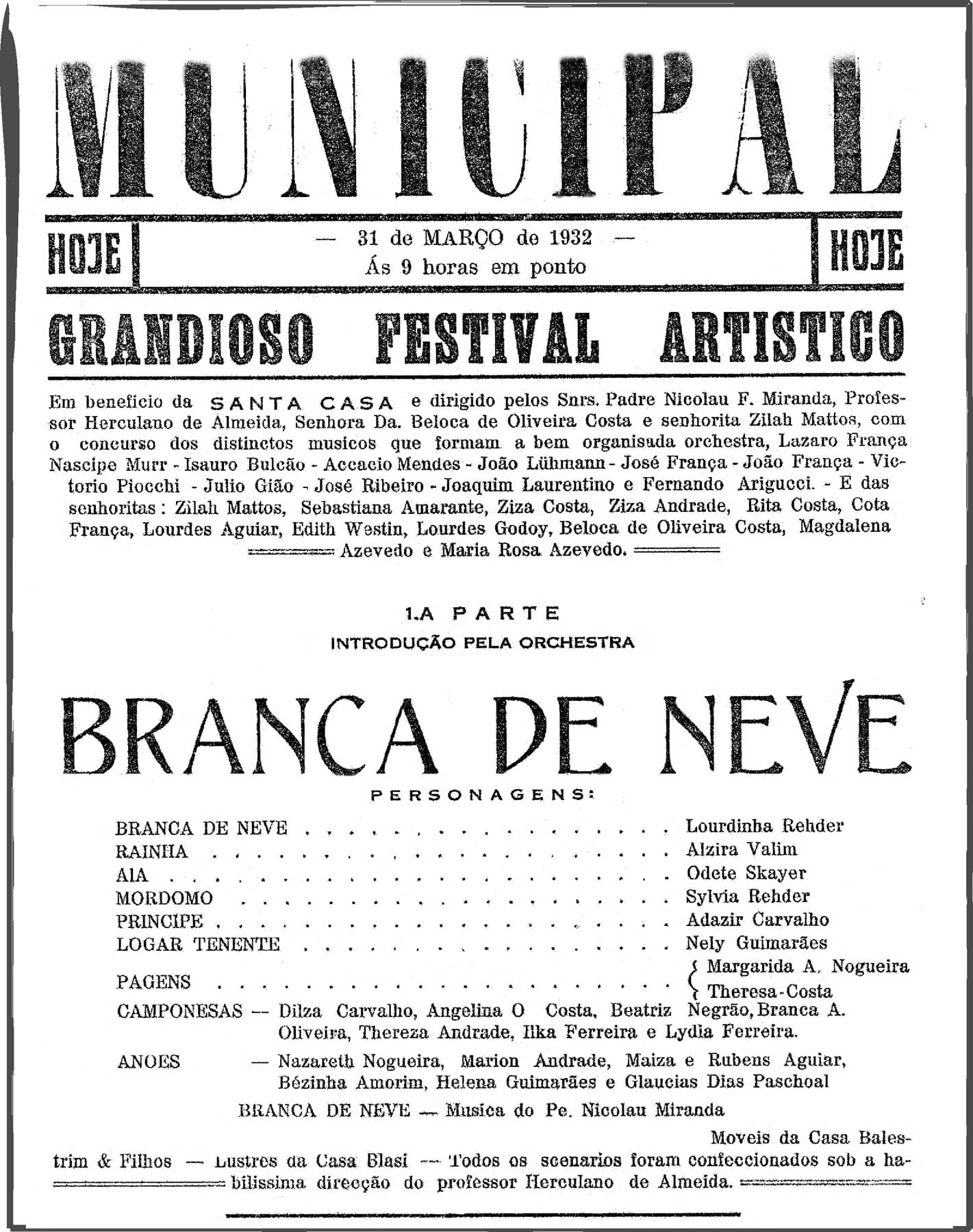 O programa do espetáculo Branca de Neve, encenado no Theatro Municipal.